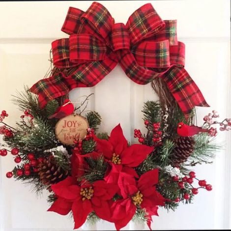 Couronne de Noël, couronne décorée de pommes de pin naturelles et de baies, décoration de Noël, décoration murale, 30 cm (1/3)