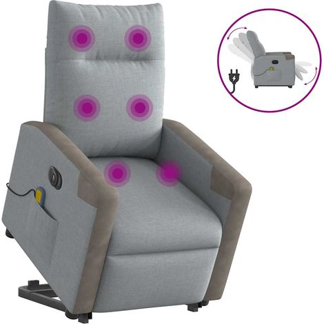 vidaXL Poltrona Alzapersona Massaggi Elettrica Grigio Chiaro Tessuto (1/5)