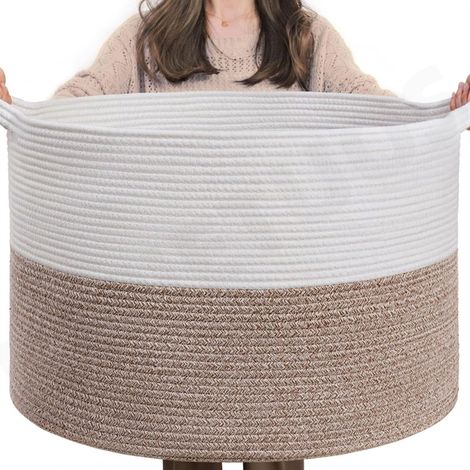 Cesta grande para juguetes TuseRxln, cesto de ropa infantil, cesta de almacenamiento para sala de estar, cuerda de algodón, cesta de lavandería de 55x35cm, marrón
