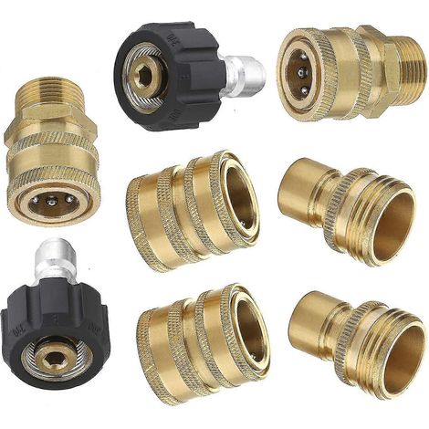 Accessoires pour nettoyeur haute pression, kit de raccords rapides pour tuyau haute pression, relie la lance et le tuyau, raccord rapide M22 3/8" et déconnexion rapide 3/4", 8 pièces (1/5)
