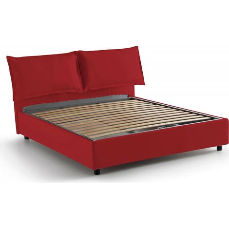 Talamo Italia Letto matrimoniale Maddalena, Letto contenitore con rivestimento in tessuto, 100% Made in Italy, Apertura frontale, adatto per materasso Cm 140x200, Rosso, con imballo rinforzato