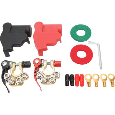 Lot de 2 Connecteurs de Batterie Auto avec 4 Bornes Noir Rouge, Pince pour Bateau Remorque, Compatible SAE et JIS Type A Poste (1/5)
