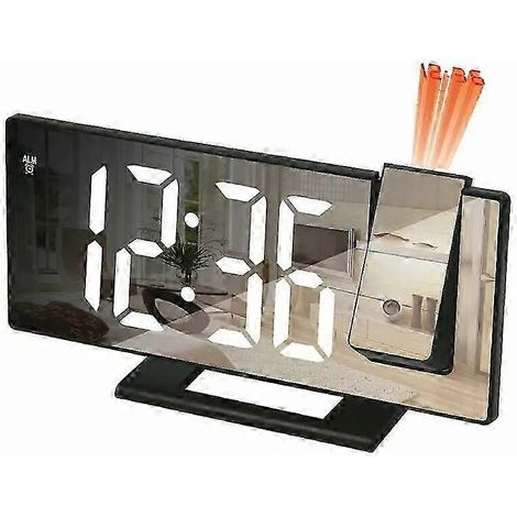 Réveil numérique à projection LED avec affichage de l'heure et de la température, rétroéclairage et fonction snooze convient à la décoration de la chambre fond blanc avec motifs noirs. (1/5)