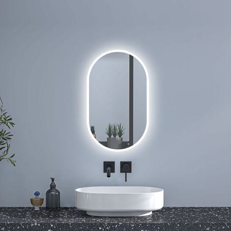 Aica Espejo de baño LED 40 x 80 cm, ovalado, antivaho, luminosidad regulable (1/5)