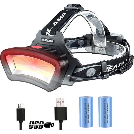 Lampe frontale LED COB, rechargeable par USB, étanche, 300 lumens, pour casque, éclairage d'entretien et de chantier, autonomie de 7 à 14 heures [Classe énergétique A] (1/5)