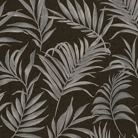 Natur Tapete Profhome 791087 heißgeprägte Vliestapete strukturiert mit floralen Ornamenten und metallischen Akzenten schwarz silber anthrazit platin-grau 5,33 m2