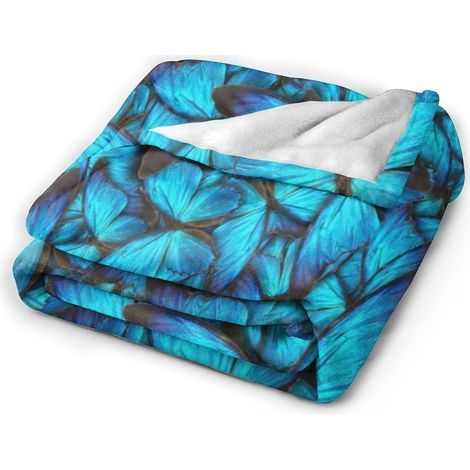 Couverture en laine à motif papillon bleu - couverture en microfibre douce, confortable, chaude et moelleuse (1/5)