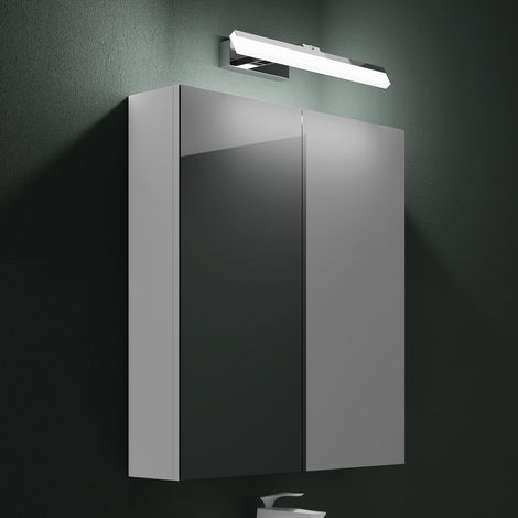 Mai & Mai Armadietto a Specchio 60x15x70cm con Lampada da Specchio LED per Bagno 40cm, 9W 6000K, Specchiera Bagno Mobilettto da Parete Bianco con 2 Ante e Applique Specchio Cromo, Spiegelschrank 02 (1/5)