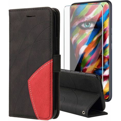 Coque Portefeuille - Verre Trempé - Pour Samsung Galaxy A16 5G 6.7 Pouces - Noir Rouge (1/5)