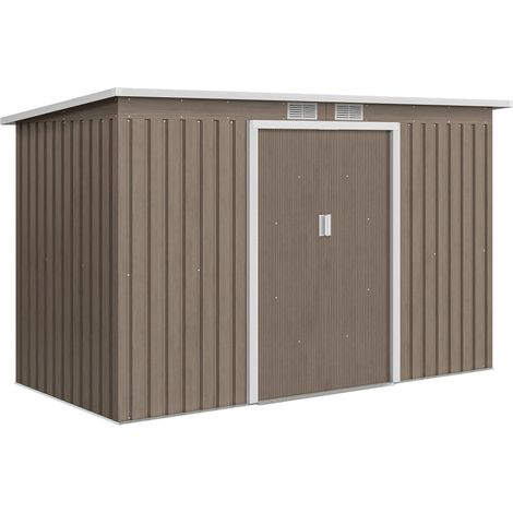 4 x 9ft Metal Shed, with Foundation Shed - Brown