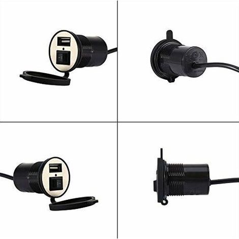 12V Prise Port d'alimentation Chargeur, USB Prise Téléphone Portable Chargeur Electrique avec Interrupteur 1.5A USB pour Moto Véhicule