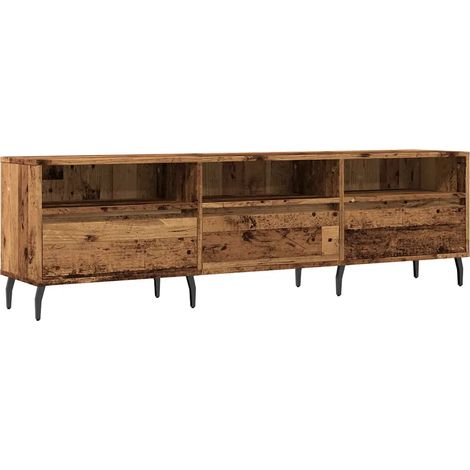 Meuble TV design vintage grand rangement 150 x 30 x 44 cm ambiance cosy en bois vieux bois (1/5)