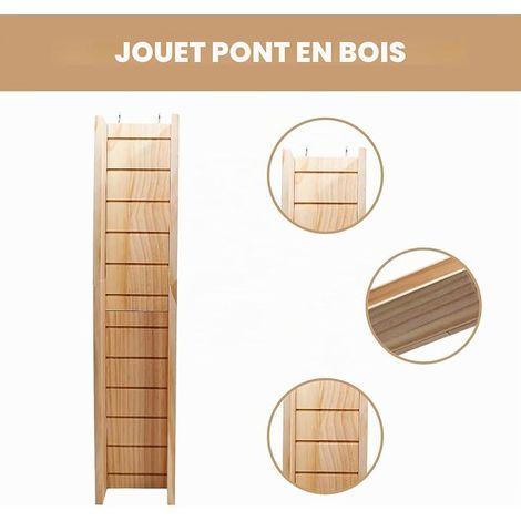 Rampe d'escalade pour cochons d'Inde, Pont en bois pour jouets d'animaux, Échelle pour hamster, Accessoire pour petits animaux cochons d'Inde, hamsters, rats, chinchillas, écureuils - 60 × 12,5 × 7 cm (1/4)