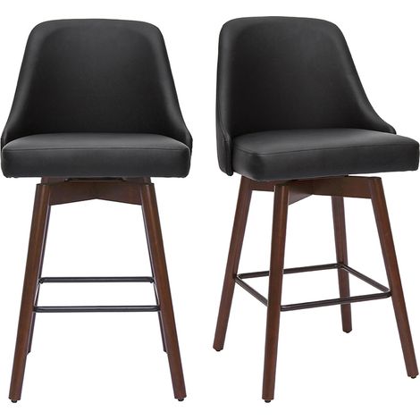 Set de 2 taburetes de cocina giratorios de diseño negros y madera oscura 65 cm HASTA