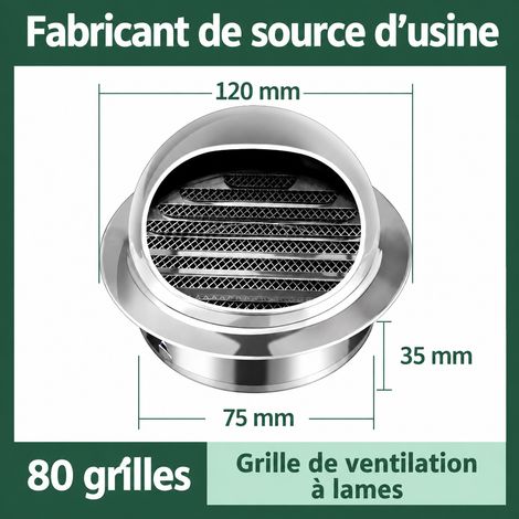 Grille de ventilation murale inox 201 version fine chantier 80 mm indemnisation en cas de rouille 12 × 12 × 9 cm 50 g – Livraison gratuite (1/4)