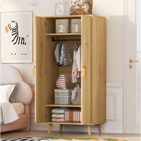 Armoire 70 x 55 x 170 cm à double porte, rangement à deux niveaux, coloris bois naturel (1/4)