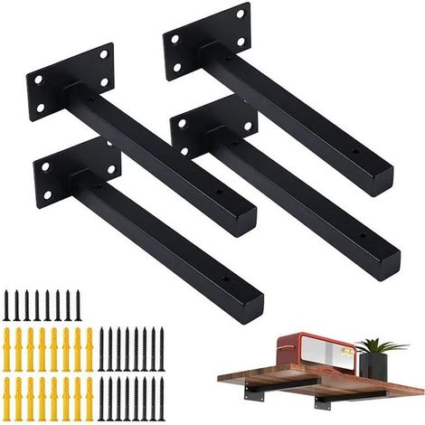 Wandregalhalterungen, unsichtbare Regalträger für Schlafzimmer, Küche, Werkstatt, inklusive Schrauben, Schwarz – 15 cm (1/5)