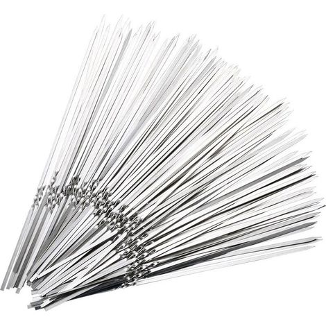 50 brochetas de acier inoxidable para kebab, reutilizables, planas, para asar carne, frutas y verduras, 33 cm (1/4)