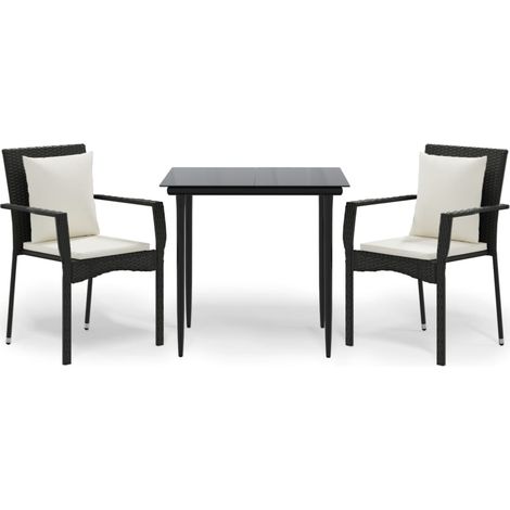 Maison Exclusive - 3-tlg. Garten-Essgruppe mit Kissen Schwarz Pol