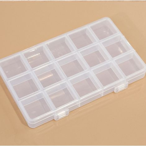 Boîte de rangement en plastique transparent multifonctionnelle pour pièces électroniques, accessoires, perles et outils, 15 ou 24 compartiments (17 x 10 x 2,3 cm)