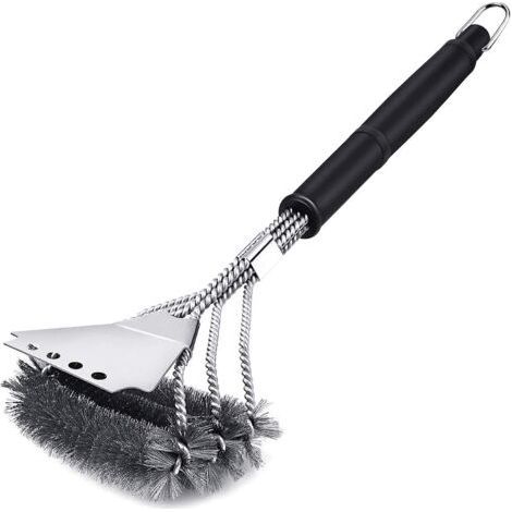 Cepillo para parrilla con cepillo de limpieza raspador, cerdas de acero inoable, diseño horizontal (1/5)