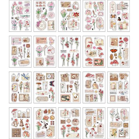 Livre d'autocollants infeelme PET : Série Vieux rêves, nouvel amour - Autocollants décoratifs pour journal sur le thème des plantes (20 feuilles) - Visages rouges à l'aube (1/5)
