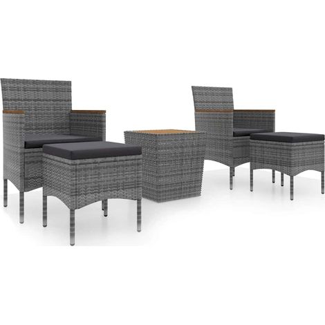 Set Bistrot Giardino 5 pz Salotto da Giardino Polyrattan e Massello Acacia Grigio (1/5)