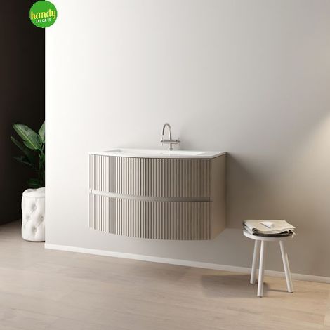 Mobile bagno sospeso  curvo senza specchio modello santi 90cm base sospesa -lavabo - cashmere -specchio escluso MOBO