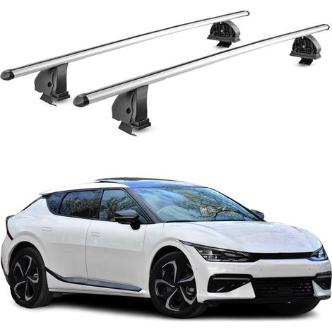 OMAC Barres de toit transversales en aluminium pour Kia EV6 2021-2026 – TÜV / DIN 75302:2019 – Antivol inclus – Charge max 75 kg – 2 barres – Gris (1/4)