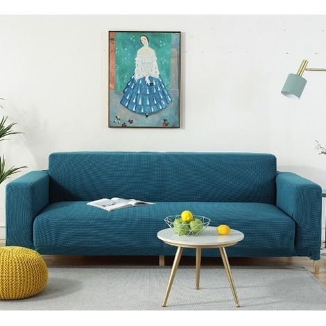 Housse de canapé élastique - convient aux familles avec enfants et animaux domestiques - bleu foncé, convient aux canapés de 90 à 140 cm. (1/5)