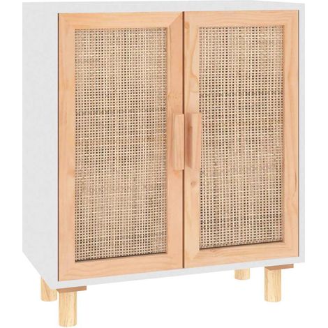 Sideboard/Anrichte/Buffet Weiß 60x30x70 cm Massivholz Kiefer und Natur-Rattan LXWW672630 (1/5)