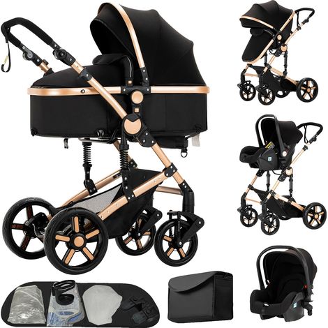 Sistema da viaggio per passeggino, reversibile, con ruote adatte a tutti i terreni, B588-BLACKGOLD (1/2)