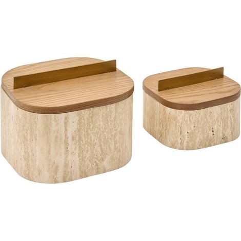 Lot de 2 Boîtes Effet Travertin "Travi" 18cm Beige (1/5)