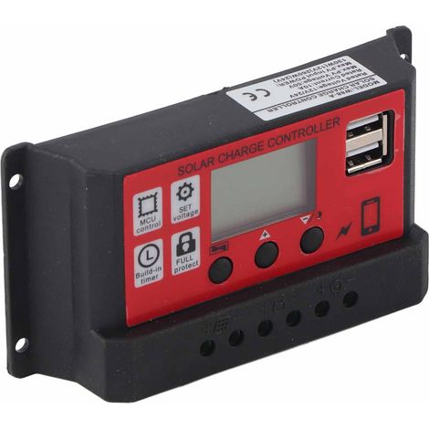 Régulateur de charge solaire intelligent réglable pour panneaux solaires et batteries, avec écran LCD, 12 V, 24 V, 10 A (1/5)