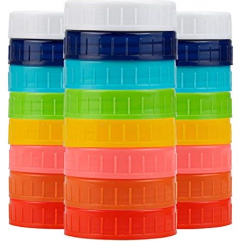 Lot de 24 couvercles de bocaux Mason en plastique avec anneaux en silicone de qualité alimentaire pour bocaux Mason et plus encore, 70 mm, standard (1/4)