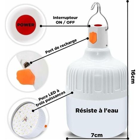 Lanterne Camping Rechargeable 2 Pièces Lampe Rechargeable 40 Watts Lampe Rechargeable USB 360° Lanterne Portable à Suspendre pour Camping Câble USB INCLUS [Classe énergétique A+++] (1/4)