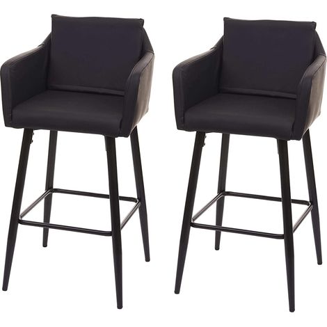 Lot de 2 tabourets de bar avec repose-pieds en synthétique noir et métal noir TDB04065