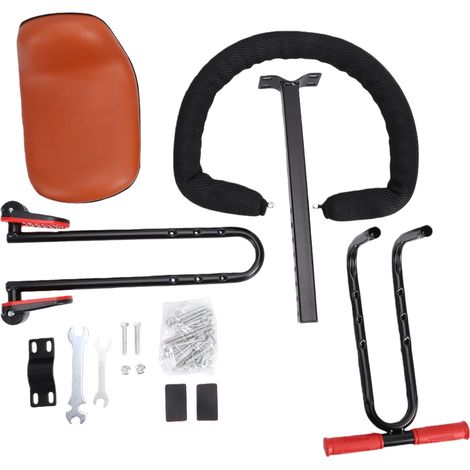 Siège avant de vélo en cuir garde-corps de sécurité 360° protection ergonomique enfant pliable avec repose-pied antidérapant (1/5)