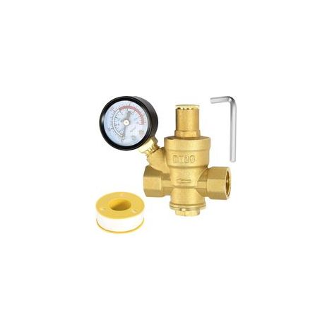 Reducteur de Pression eau DN20 Avec Manometre Pression eau, Fabriqué en Laiton de Haute Dureté, Réducteur de Pression d'eau Limiteur de Pression