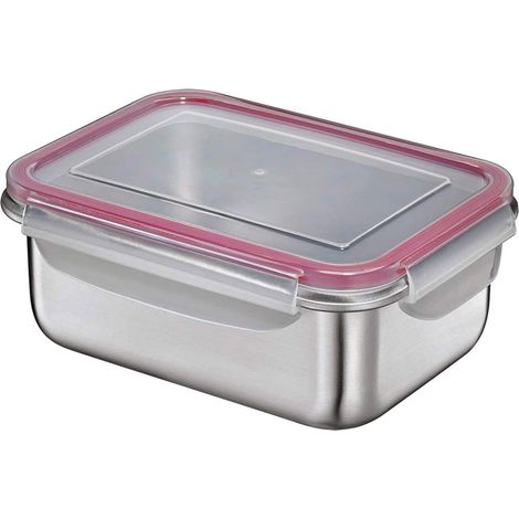 Ensemble de 3 boîtes de conservation alimentaire en acier inoxydable avec couvercle, hermétiques et empilables, idéales pour la préparation des repas. Contenance : 600 ml, 1500 ml, 2900 ml. (1/5)