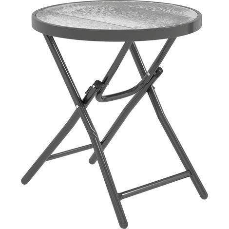 Runder Bistro-Gartentisch, Ø 60 x 50 cm (Höhe), klappbar, schwarzes Metallgestell, schwarze Tischplatte aus gehärtetem Glas (1/5)