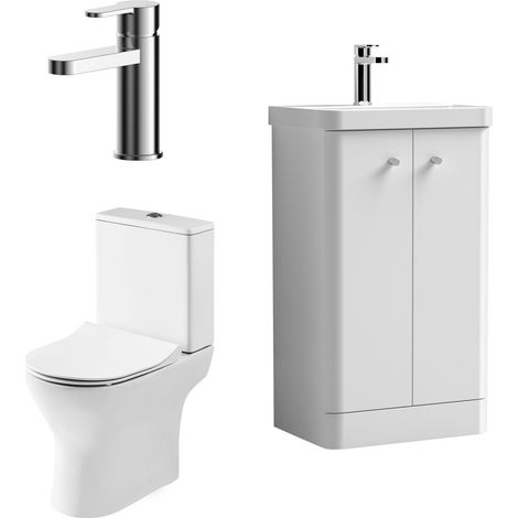 Balterley Flashbrook Contemporary Floor Standing 2 Door Bathroom Vanity Unit, Basin, Tap & Toilet Pack, Gloss White, 479mm