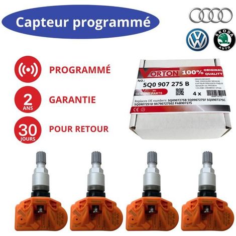 Pacchetto di 4 sensori TPMS 433 MHz preprogrammati per SKODA Octavia / Fabia / Citigo / Kodiaq / Rapid / Superb / Yeti / Bentayga