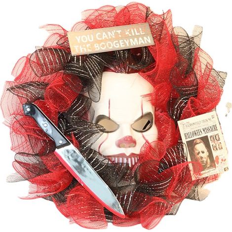 Halloween-Clownmasken-Girlande, Halloween-Türgirlande, Veranda-Fenster-Dekoration für drinnen und draußen (1/4)
