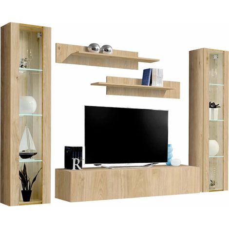 Ensemble Meuble TV Mural "Fly A2" 260cm Naturel (1/2)