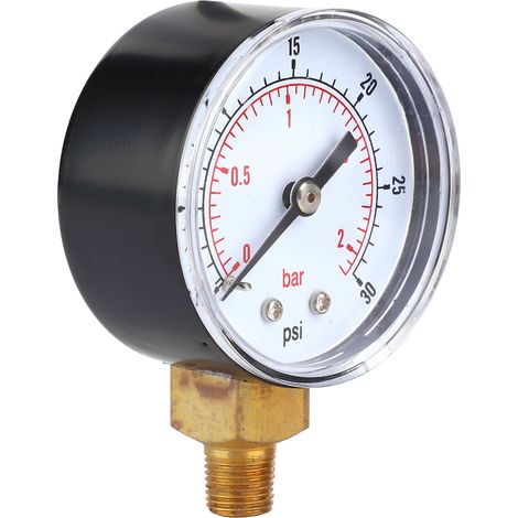 Manomètre à cadran de 50 mm, raccord inférieur 1/8 BSPT pour air, eau, huile et gaz (0-30 PSI 0-2 Bar) (1/5)