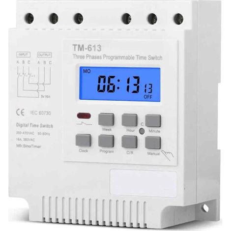 Minuteur programmable 380V – Commutateur pour moteur triphasé 350V-420VAC – Puissance 4 kW – 17 paramètres d’activation/désactivation (1/5)
