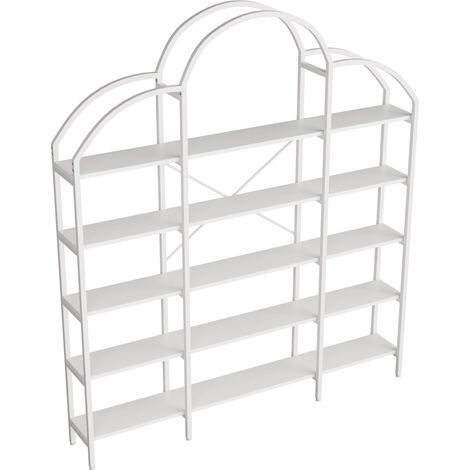 Étagère au style simple 170 x 26 x 190 cm, tube d’acier et MDF, 5 niveaux de rangement, forme nuage unique, facile à monter et à nettoyer, Blanc (1/5)