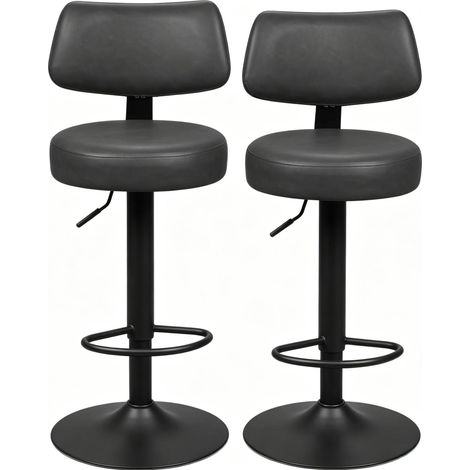 Lot de 2 tabourets de bar réglables et pivotants 360°, assise en cuir régénéré anthracite, dossier ergonomique, repose-pieds, style rétro moderne  CHICFURN (1/5)