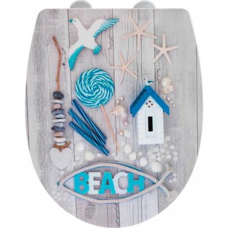 WENKO Sedile WC Beach, con superficie extra lucida - Sedile WC con chiusura automatica ammortizzata, fissaggio igienico Fix-Clip, Termoplastica, 36.5 x 45 cm, Multicolore (1/5)
